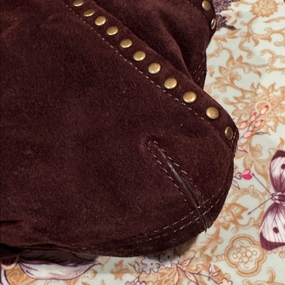 KOOBA DARK BROWN SUEDE CLUTCH WITH ANTIQUE GOLD RIVETS - Picture 10 of 10